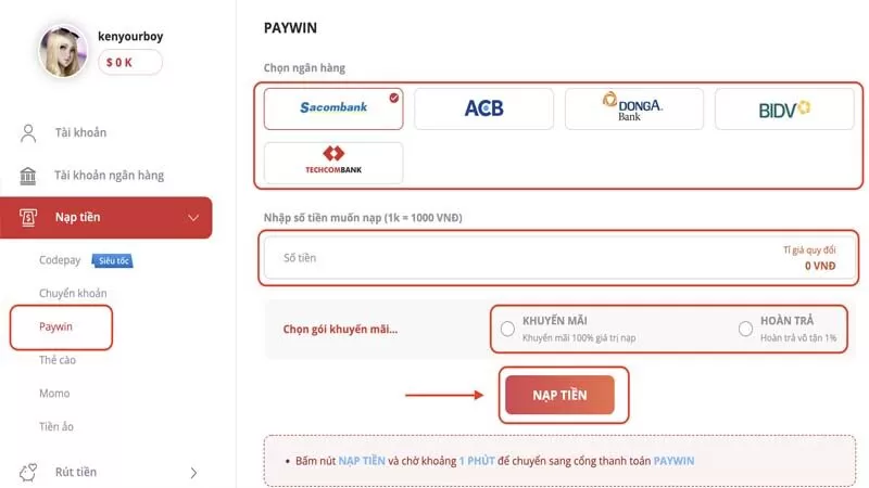 Nạp tiền nhà cá bằng Paywin nhanh gọn Nạp tiền nhà cá bằng Paywin nhanh gọn